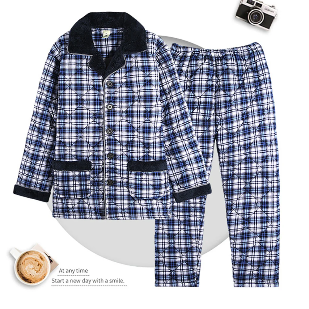 Men's Winter Pajamas Sets 3-layer Thicken Flannel Warm Sleepwear Casual Plaid Pajama Pyjamas for Men Soft Pigma Sleeping Clothes