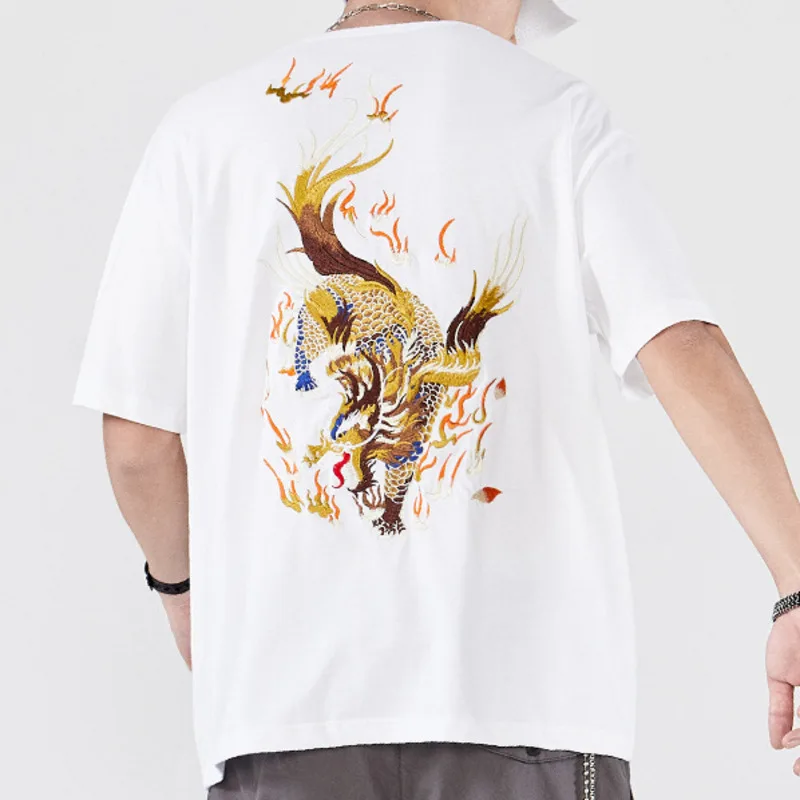 Тяжелая промышленная Вышивка футболка с рисунком кирина мужской трендовый