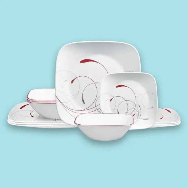 

Square, 12 Piece, Dinnerware Set Ceramic Dinnerware Set Dessert Dinner Plate Dishes Plates and Bowls Set