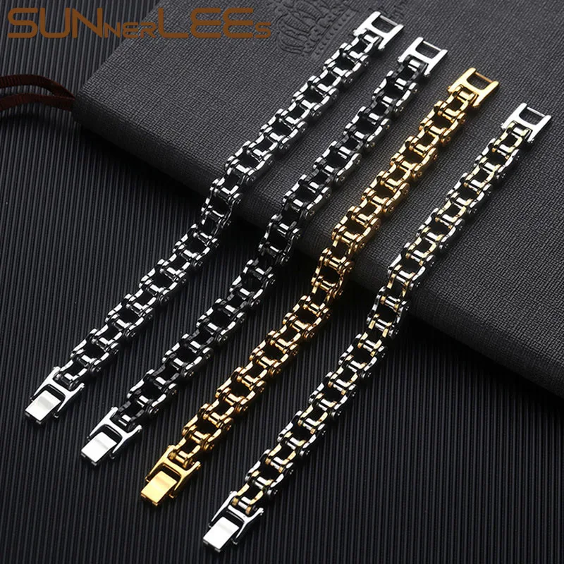 

SUNNERLEES 316L Stainless Steel Bracelet Bangle Biker Bicycle Motorcycle Link Chain Silver Color Gold Plated Men Women Gift BC01