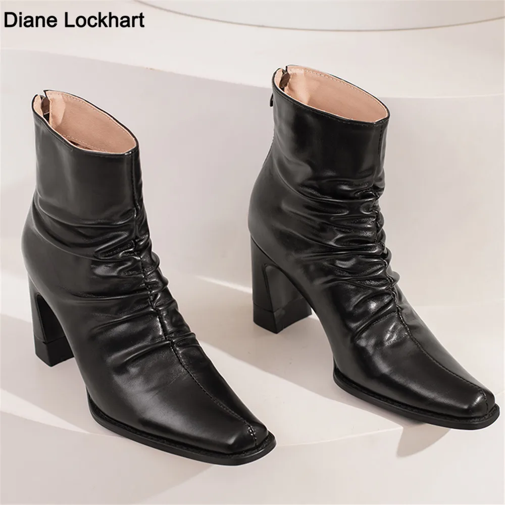 

Brand New Ladies Square Toe Ankle Boots Fashion Sewing Chunky High Heels Women Boots 2022 Party Office Shoes Woman