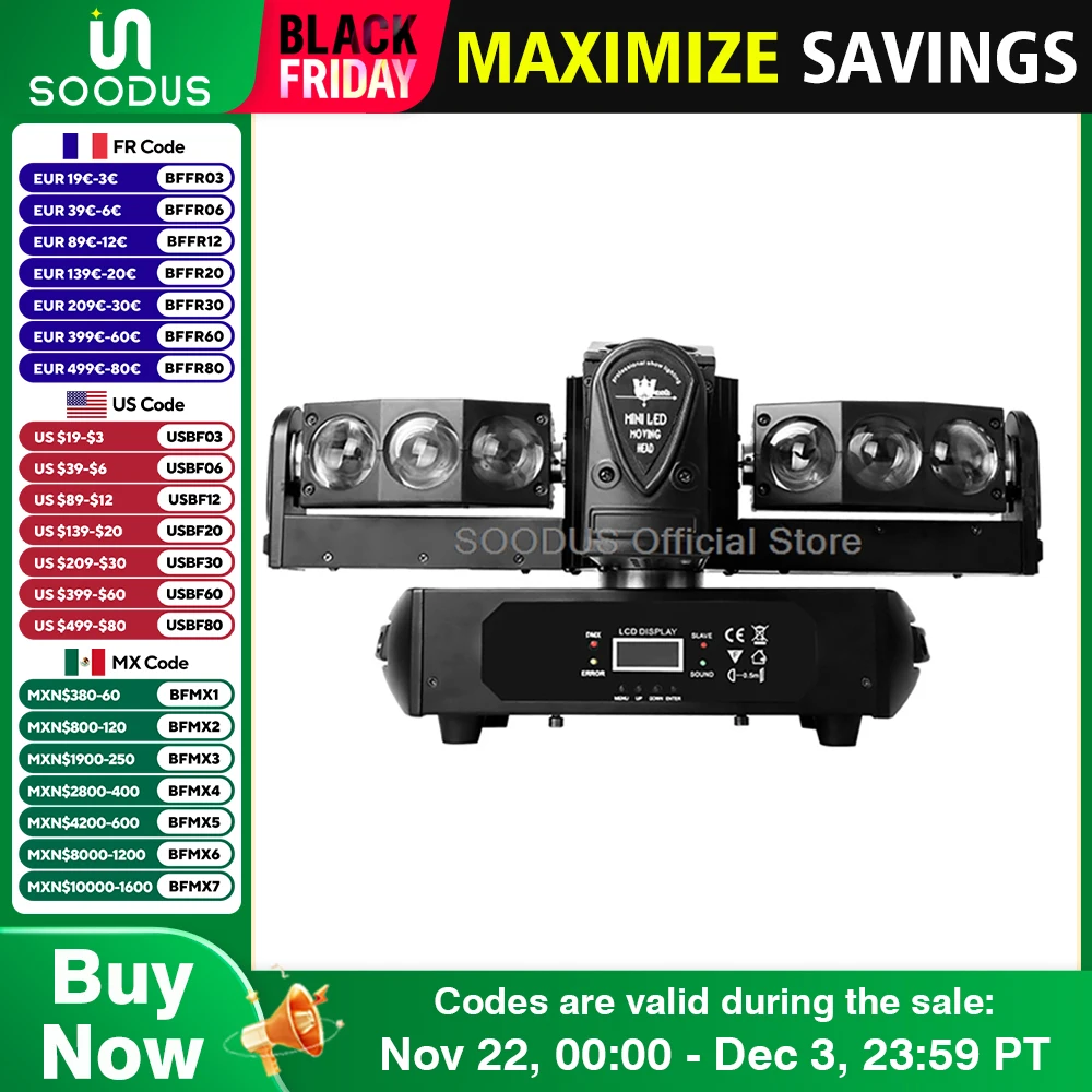 Светодиодный светильник с подвижной головкой вращающийся луч крест DMX512