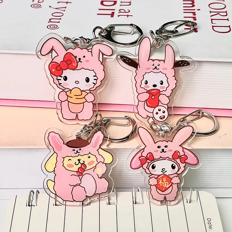 

Sanrio Hello Kitty Acrylic Keychain Cartoon Kuromi Bunny Dress Up Series Car Key Ring Schoolbag Key Chain Pendant Birthday Gifts