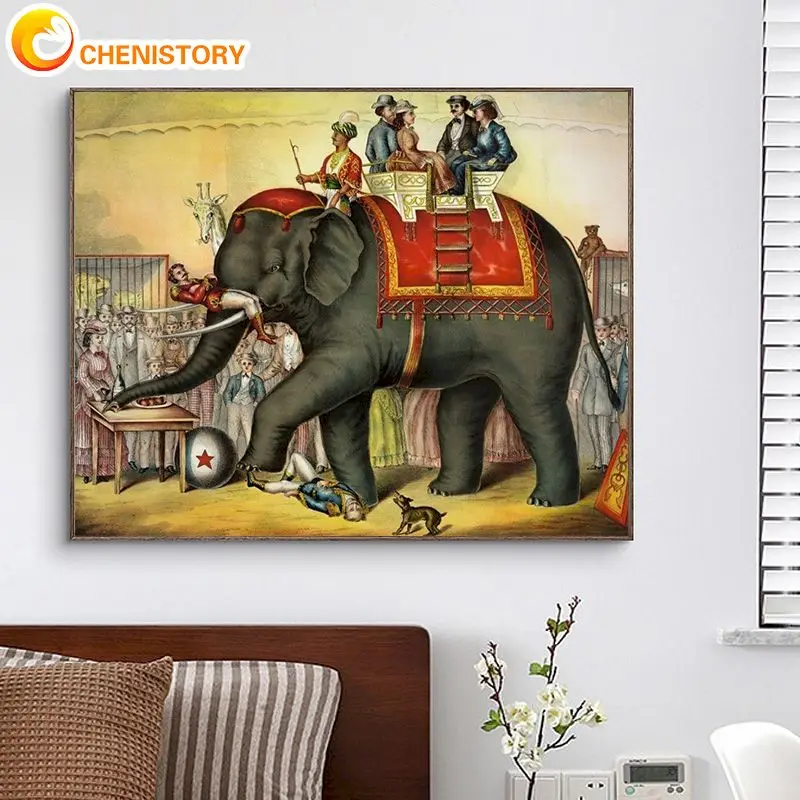 

CHENISTORY Pictures By Number Elephant Kits Home Decor Painting By Numbers Animal Drawing On Canvas Handpainted Art Gift