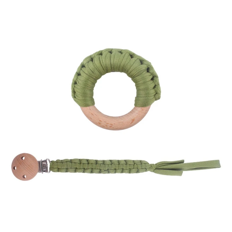 

2 Pcs Baby Braided Pacifier Chain Clip Wooden Ring Teether Set Infant Nipple Dummy Holder Soother Molar Teething Toys