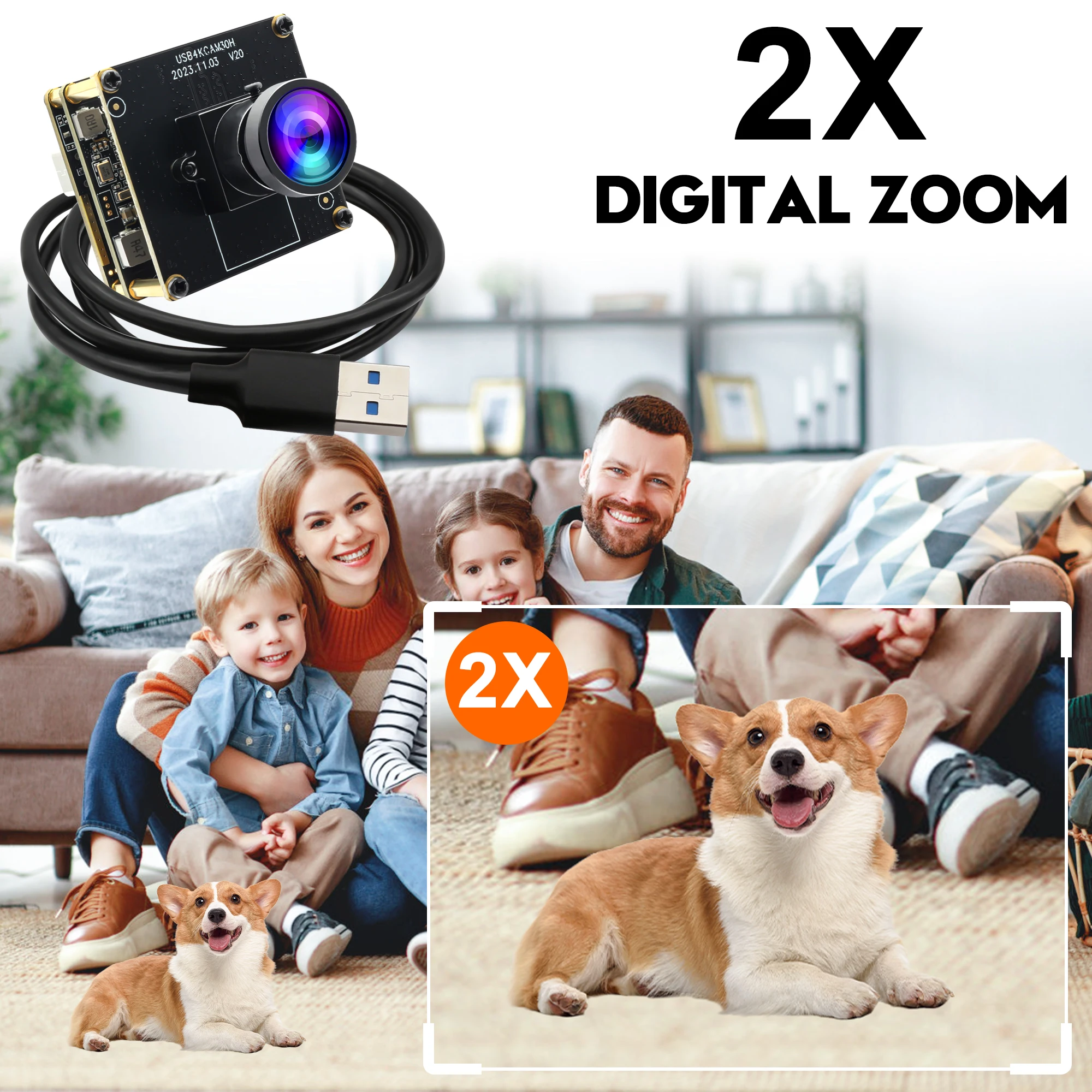 Фото 4K USB 3.0 USB-камера H.264 с объективом без искажений, CMOS IMX415, 1080P 60 кадров/с, модуль веб-камеры с цифровым зумом для прямой трансляции №3
