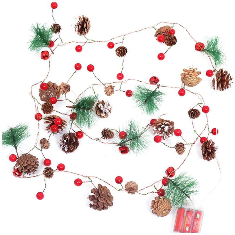 

Hot Sale LED String Lights 2M LED Christmas Fairy Garland Pine Cone Bell Decoration New Year Party Lights Battery Powered