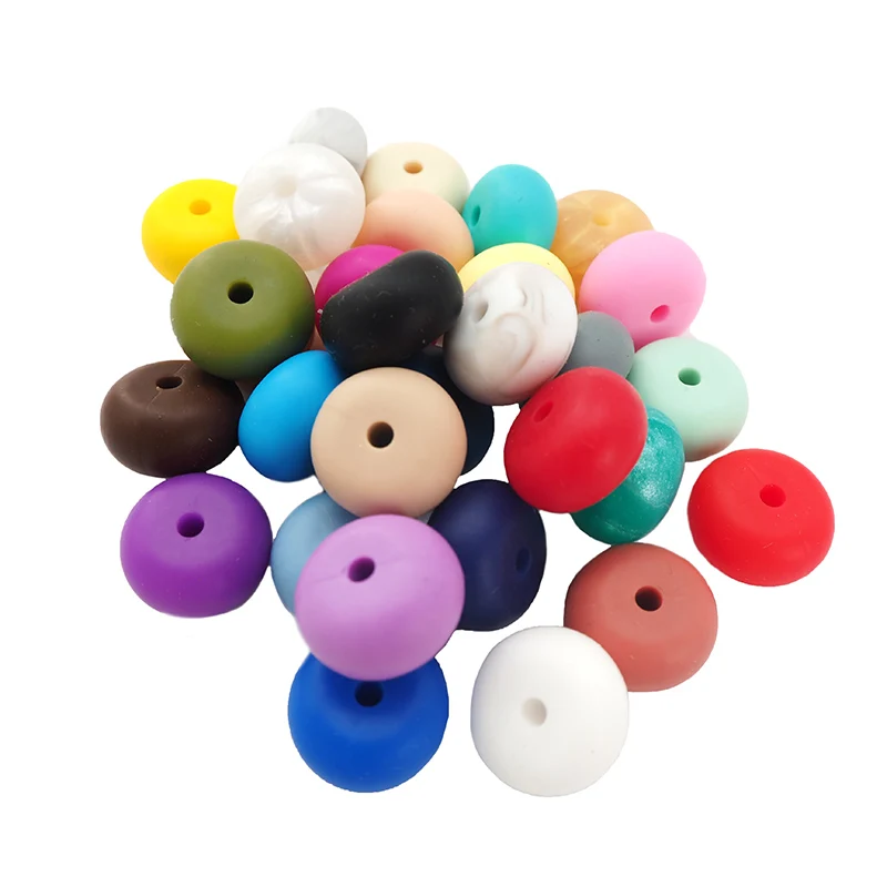 Chenkai 100pcs Silicone Abacus Teether Pendant Lentil Beads DIY Nursing Baby Pacifier Jewelry Toy Making beads 14x8mm