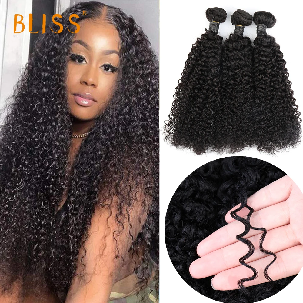 Bliss Mongolian Curl Bundles Brazilian Remy Water Wave Human Hair Bundles with Closure 4x4 Lace Frontal Closure Wigs for Women