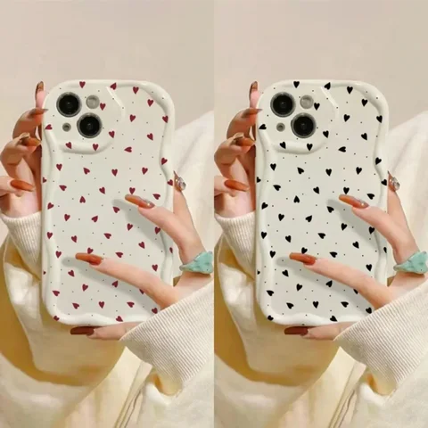 Чехол для телефона Love Heart для iPhone 17 16 15 Pro Max 11 13 12 Mini 14 Plus IPhone 15 17 Air Cover 3D Wavy Edge Мягкие прозрачные чехлы из ТПУ