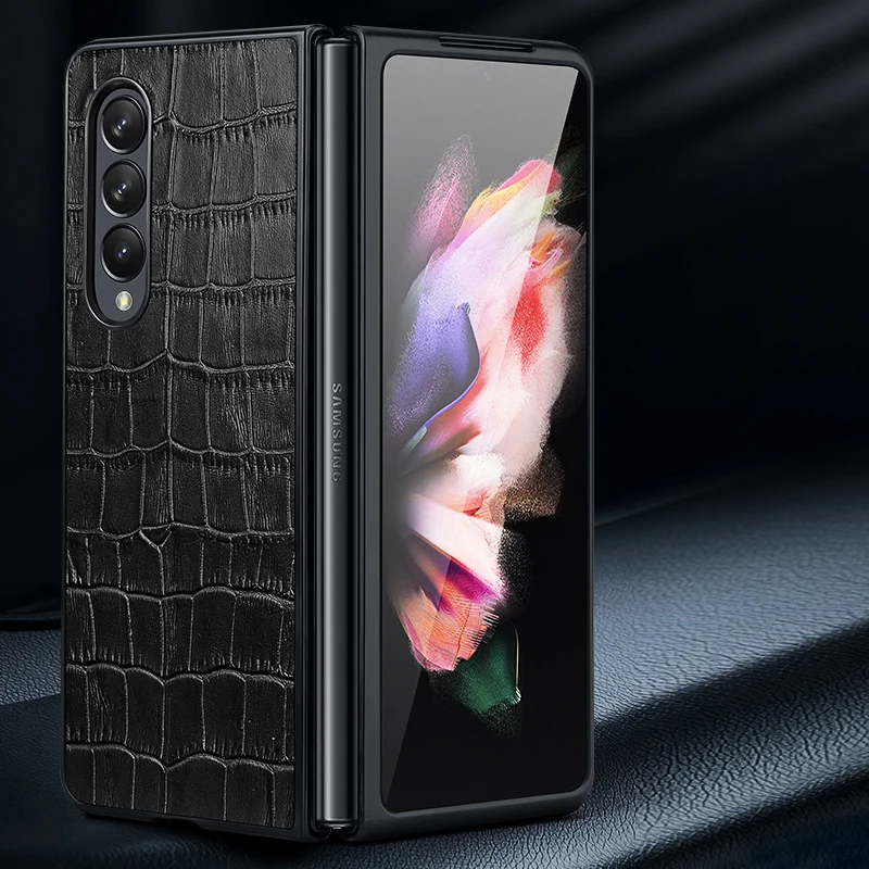 

Z Fold3 Luxury Genuine Leather Case For Samsung Galaxy Z Fold 3 Fold3 ZFold3 5G SM-F926B Business Crocodile Pattern Case Covers