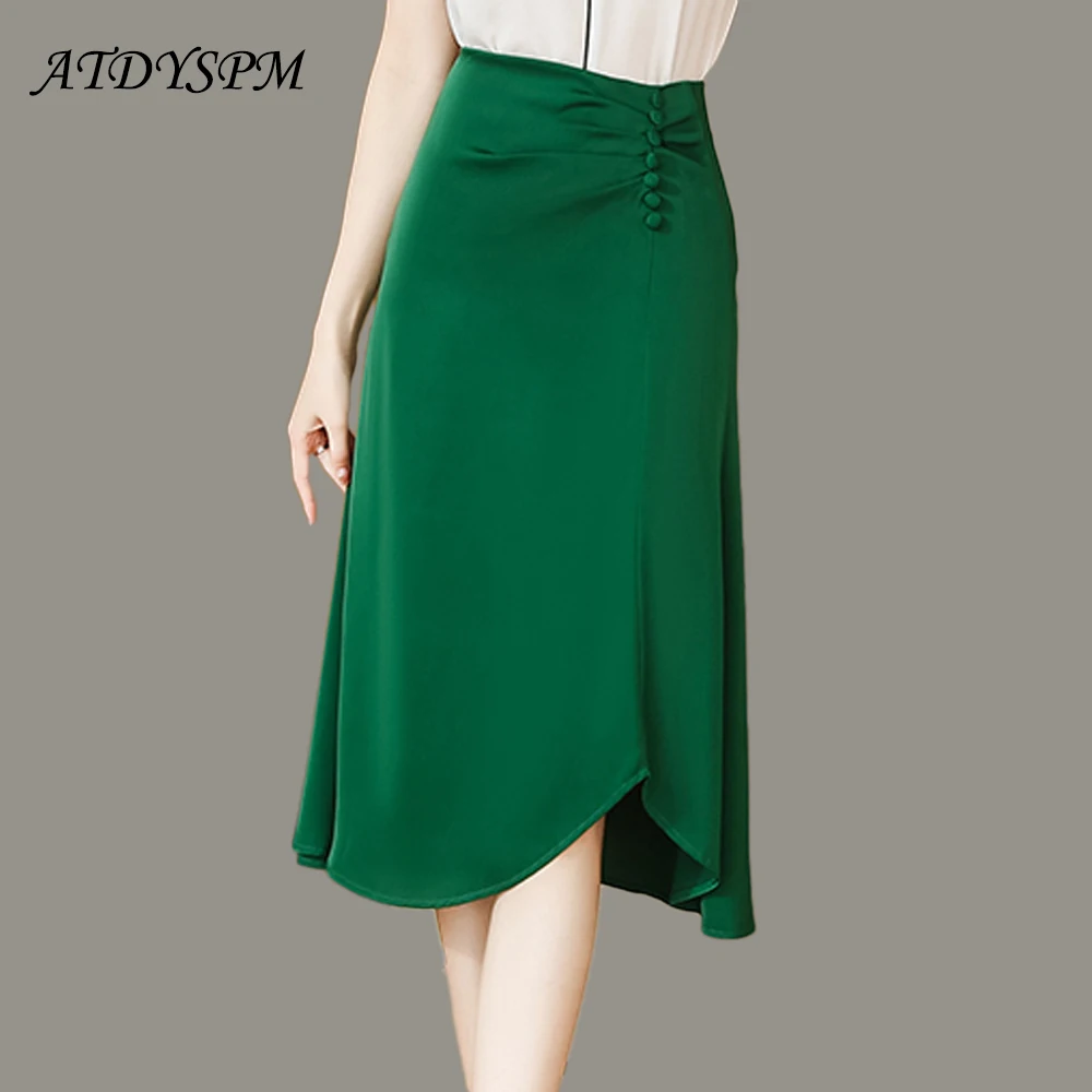 

Elegant Mermaid Skirts Women Fashion 2023 Folds Irregular A-Line Midi Skirt Simple High Waist Casual Ladies Skirts