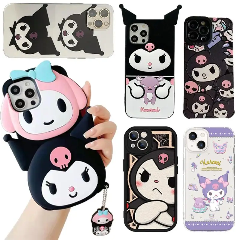

Sanrios Kuromi Kawaii Anime Mobile Phone Case Silicone Iphone13/12/11Promax Cartoon Anti-Fall Mobile Phone Case Children's Gift