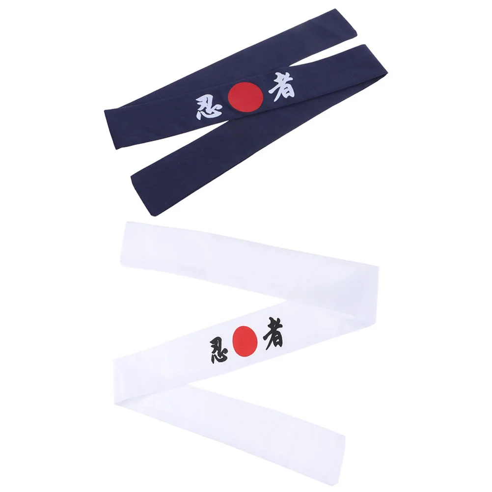 

2 Pcs Ninja Print Headband Men Tie Breathable Karate Strap Chef Costume Portable Cotton Sushi Man Decorative Headbands