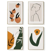 abstract orange flower woman lines canvas painting nordic fresh plants wall art poster picture print living room home decoration