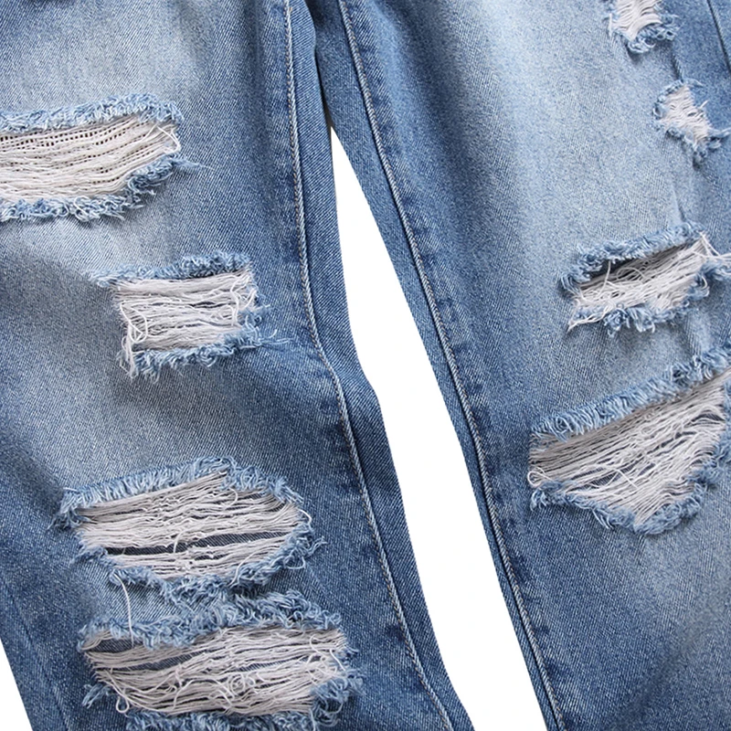 Рваные джинсы Мужские неэластичные джинсовые брюки мужские прямые разрушенные