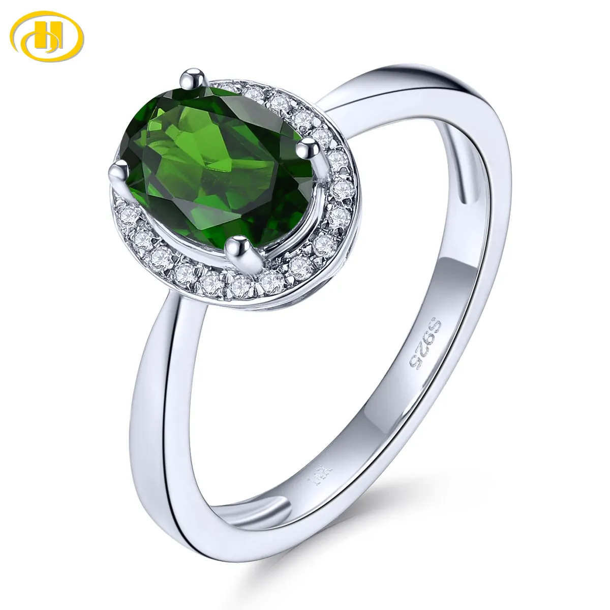 

Natural Diopside Sterling Silver Rings 1.4 Carats Genuine Gemstone Women Classic Design Simple Prong Setting S925 Jewelrys Gifts