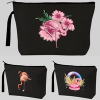 canvas flamingo print pattern women travel storage bag toiletries organize cute cosmetic bag strap portable zipper make up bags