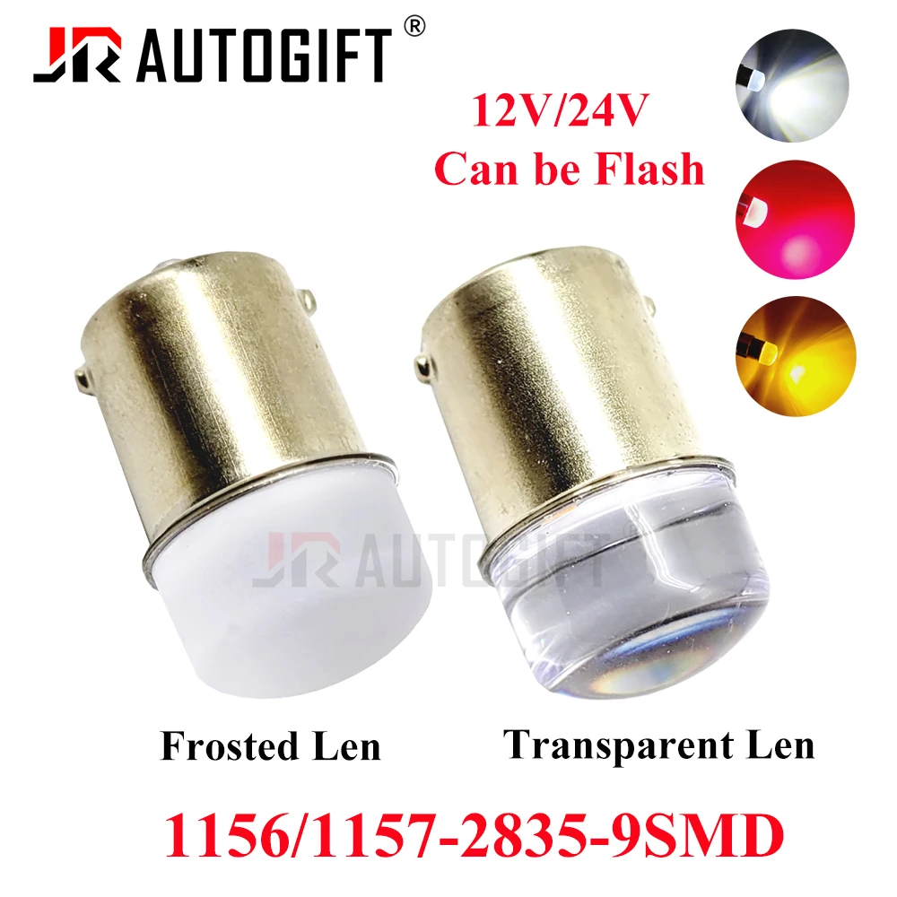 

20X 24V 12V Flash 1156 P21W BA15S 1157 P21/5W BAY15D 2835 9SMD Strobe Brake Light Auto Reverse Lamp Turn Signal Red White Amber