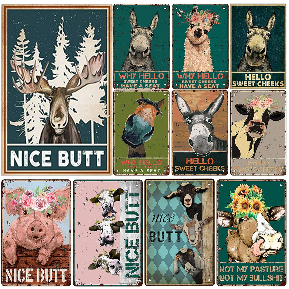 

New Animal Portrait Metal Poster Hello Donkey Tin Signs Metal Plates Plaques Sticker Printing House Club Home Decor Wall Posters