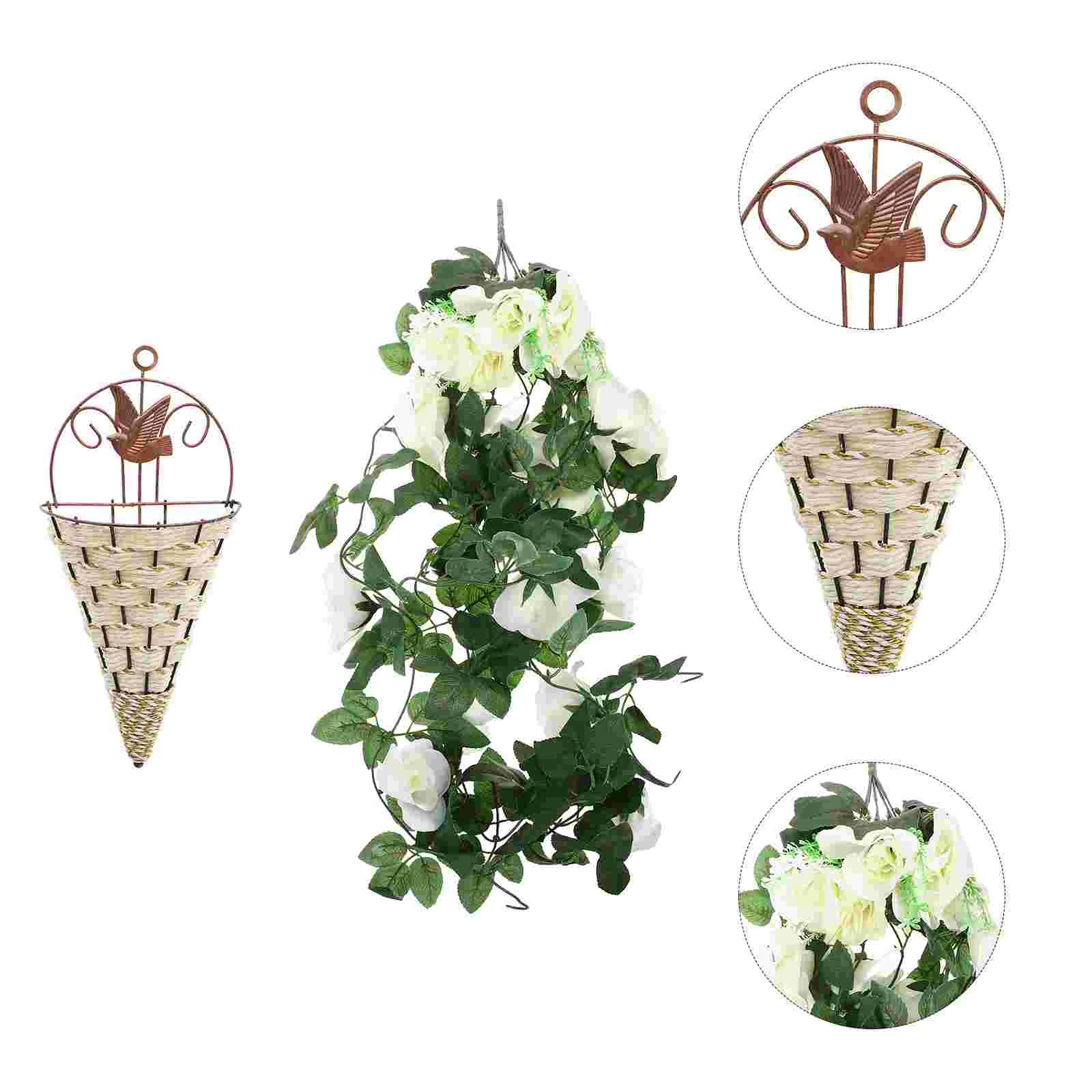 

Artificial Rose Rattan Artificial Wreaths Outdoor Floral Hanging Basket Vine Wisteria Garland Iron Hanging Basket Silk