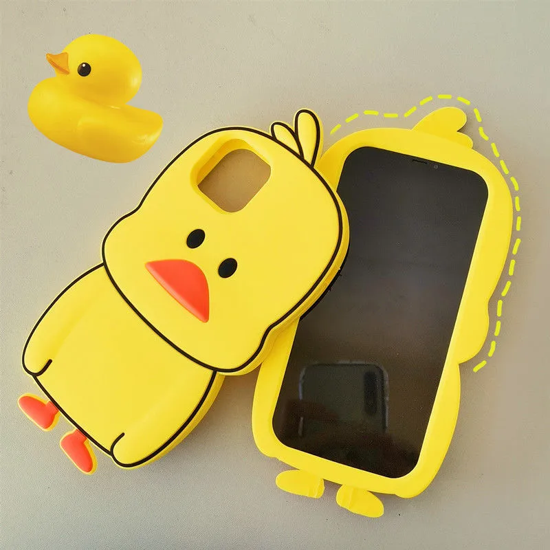 

Lovely 3D Cartoon Yellow Duck Case for iPhone 12 11 Pro Max XR XS X 8 7 6 Plus Cute Soft Silicone Phone Shockproof Cover Fundas