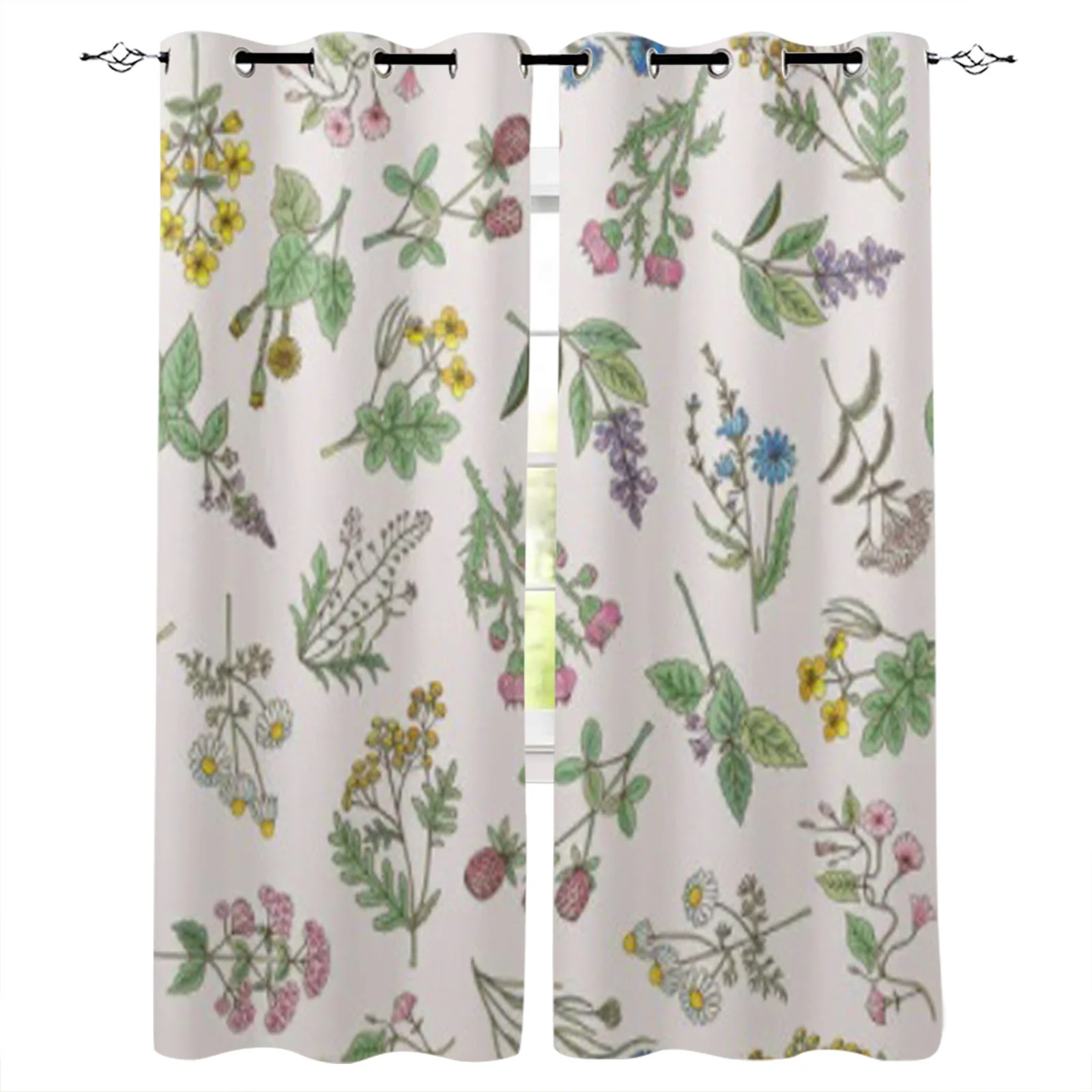 

Various Hand Drawn Herbs And Flowers On A Gentle Window Curtains For Living Room Decoration Bedroom Kitchen Curtain For Home
