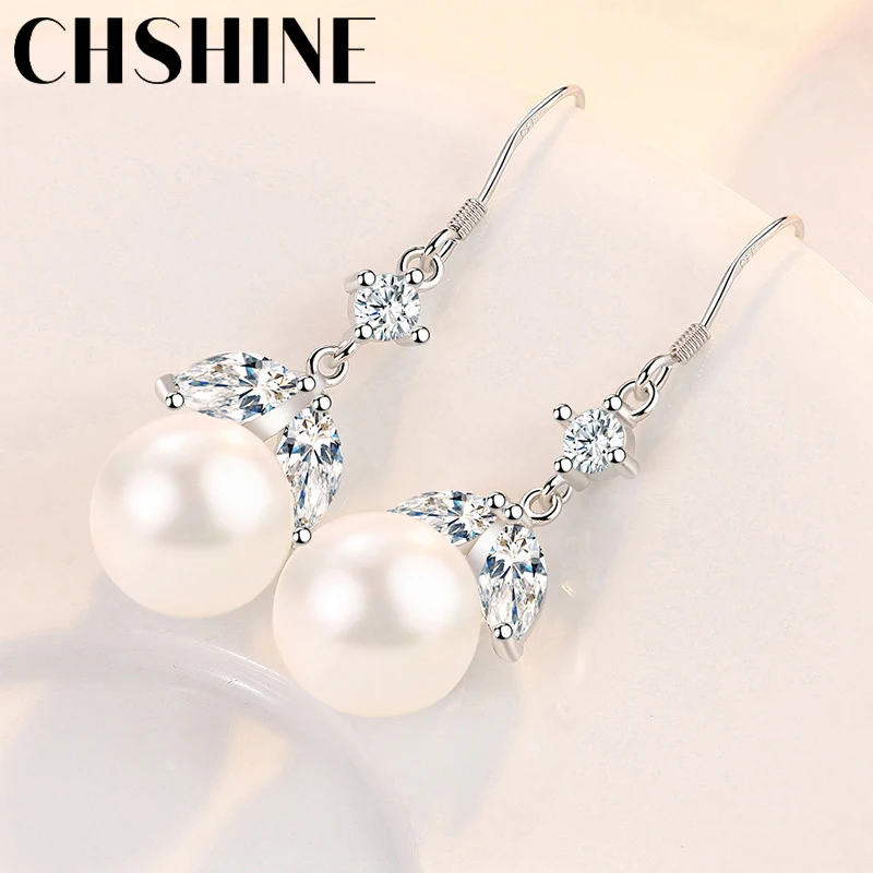 

CHSHINE 925 Sterling Silver Flower Zircon Natural Pearl Earrings For Women Wedding Party Gift Fashion Jewelry