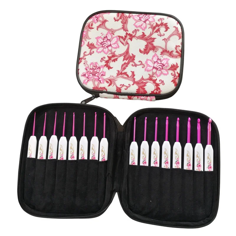 

8/16Pcs/Set Pink Aluminum Crochet Hooks Set Knitting Needles Kit Plastic Handle DIY Craft Set for Sweater Yarn Weave