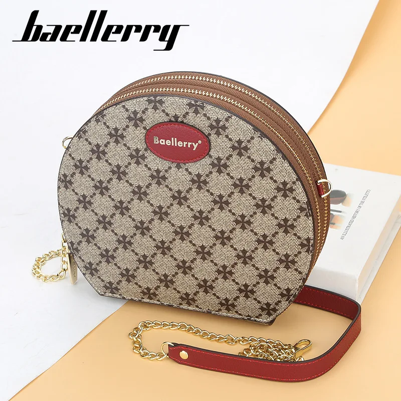 

Женская маленькая круглая сумка Baellerry на плечо, диагональный кошелек с двойной молнией, кожаный мессенджер, круглая сумочка