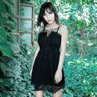 Винтажное черное кружевное готическое платье Goth в стиле панк, сексуальное короткое платье с открытой спиной и поясом, похоронное кружевное платье, женское мини-платье
