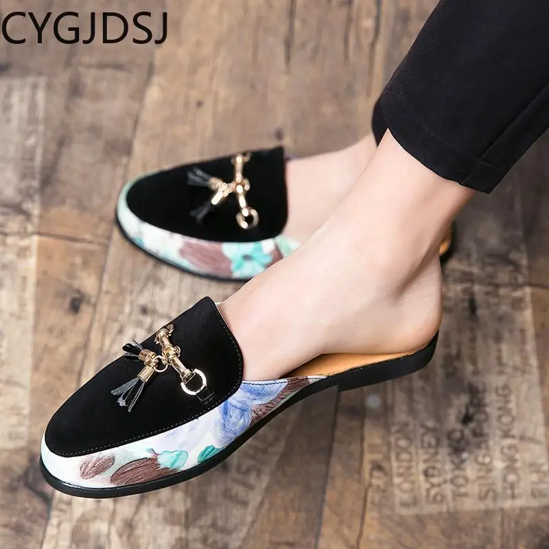 Мюли мужские Летние полуботинки для мужчин повседневные кожаные шлепанцы