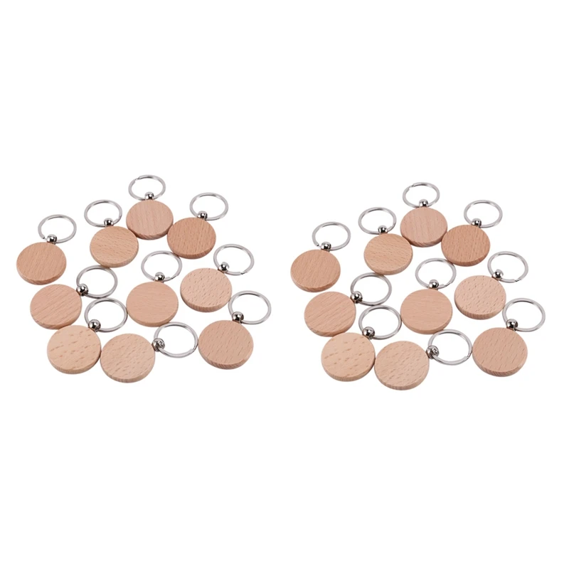 

20Pcs Blank Round Wooden Key Chain Diy Wood Keychains Key Tags Can Engrave Diy Gifts 40X40mm