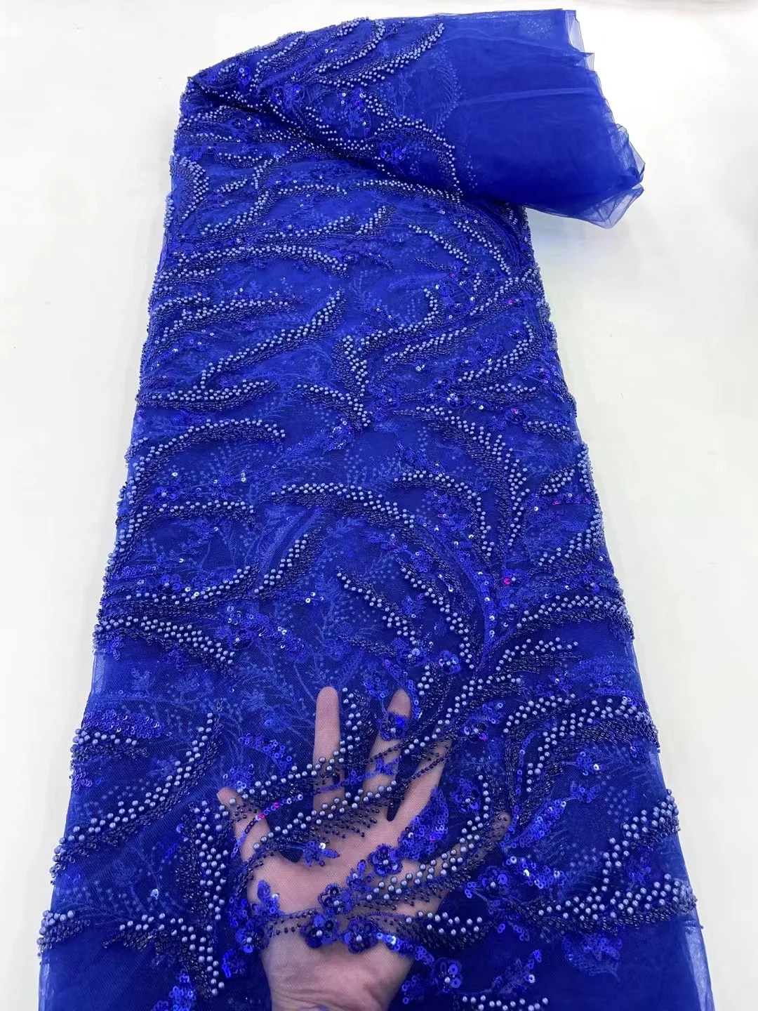 

Latest African Sequin Tulle Lace Fabric 5Yards 2022 High Quality Embroidered French Mesh Lace Nigerian Beaded Net Lace For Party