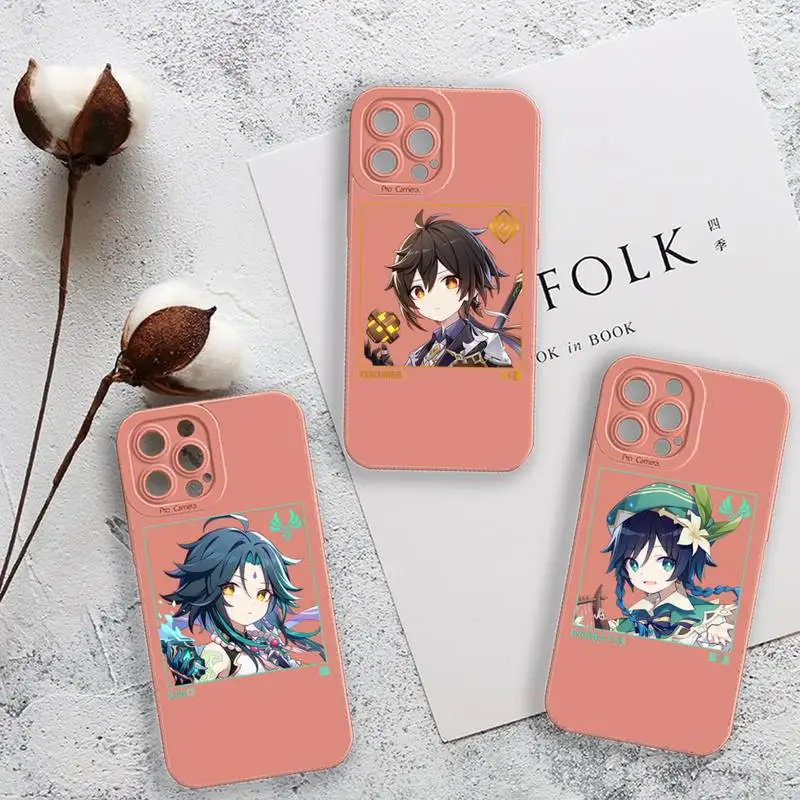

Genshin impact zhongli xiao hutao Phone Case For iPhone 13 12 11 Pro MAX Mini X XS XR 7 8 Plus Camera Lens Liquid Silicone