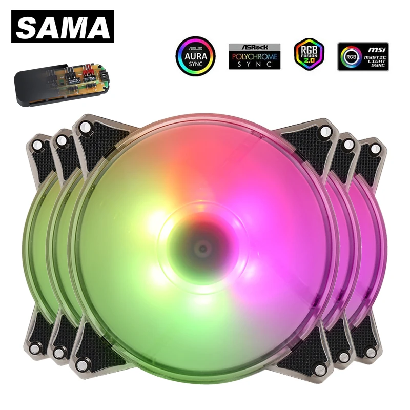 SAMA 1-8PCS ARGB PC Game Case Fan 120mm 1500RPM RGB Computer Cooling Fan with Hub 3PIN 5V Game Cabinet of Fans Pc Accessories