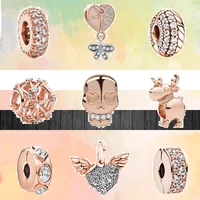 2021 new rose gold wings heart skull elk diy love beads fit original pandora charms silver color bracelets women fashion jewelry