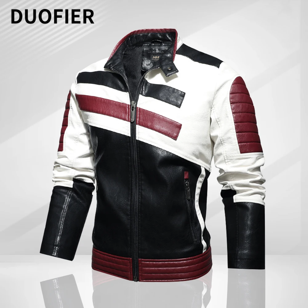 

Leather Jacket Men Winter Fleece Motorcycle PU Leather Jacket Mens Stand Collar Casual Windbreaker Ropa De Hombre Slim Fit Coat