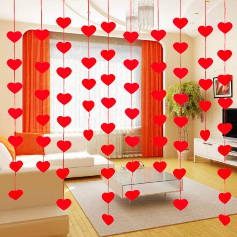 

5Sets Red Hearts Garland Love Hanging String Curtain Non-Woven Fabric DIY Wedding Valentines Day Birthday Party Bedroom Decor