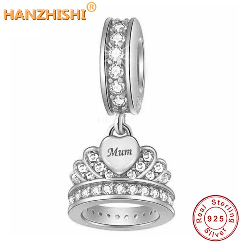 

Подвеска из настоящего серебра 2022 пробы с блестящей маминой короной, Шарм-бусина подходит для оригинального брендового браслета, ожерелье, ...