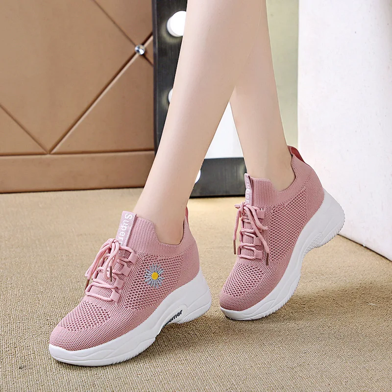 

Small Chrysanthemum Pattern Sneakers Summer Autumn Low Heel Ladies Casual Wedges Platform Shoes Female Thick Bottom Trainers