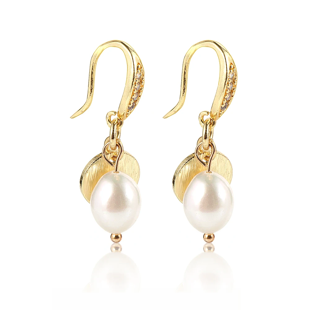 

Nabest French Delicacy Cubic Zircon Freshwater Pearl 18k Gold Plated Earrings Fashion Jewelry for Women Party