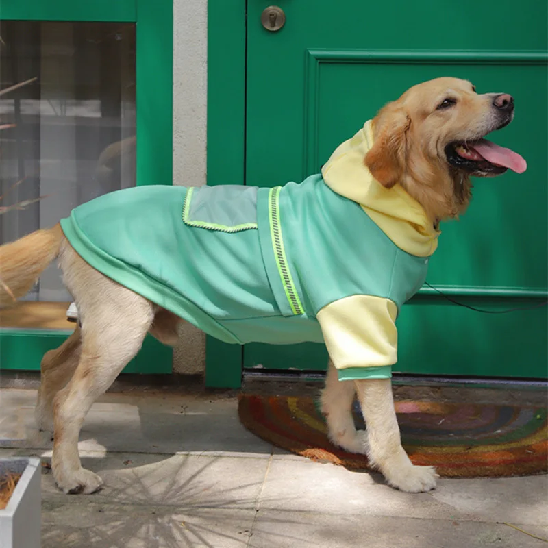 

Модная зеленая толстовка с капюшоном для больших собак, зимний теплый флисовый свитер для больших собак, золотистый ретривер, колли, одежда ...