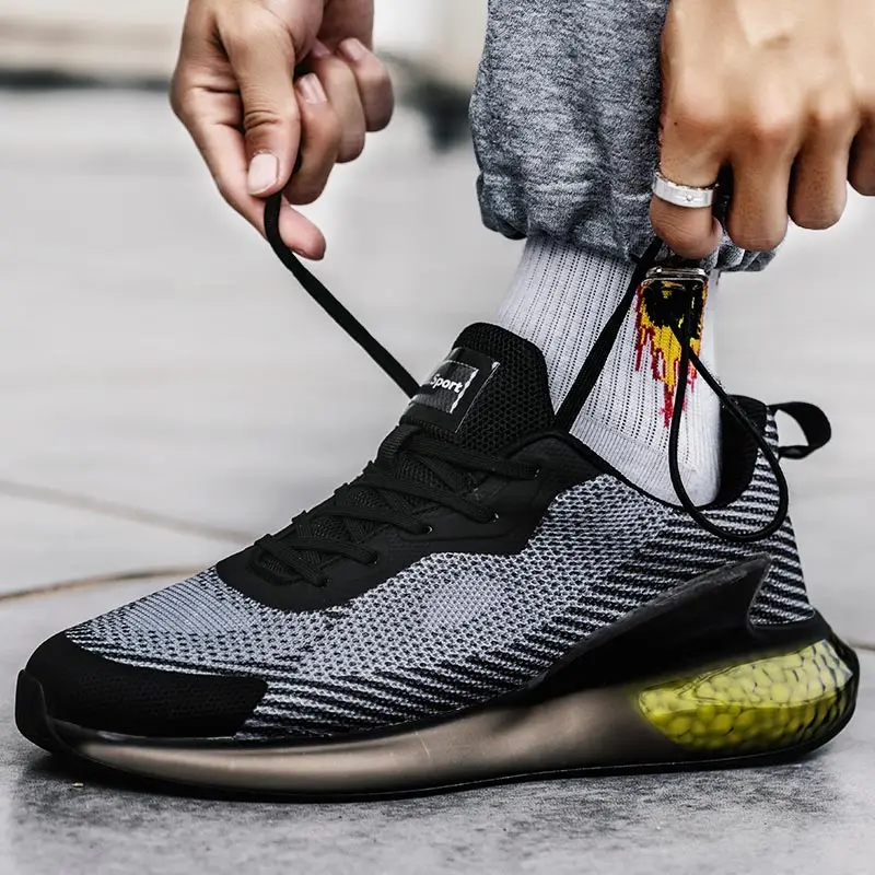 Летняя уличная Мужская спортивная обувь мужские кроссовки Черная для бега серые