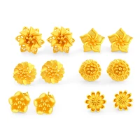 hoyon real 24k gold color earrings womens fine jewelry exquisite pattern styles various flower stud earrings euro gold jewelry