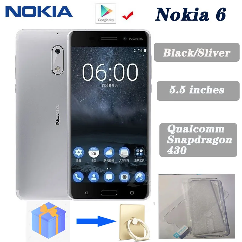 Смартфон Nokia 6 Android полный экран две SIM-карты 4G черный 4 + 64 ГБ старший телефон