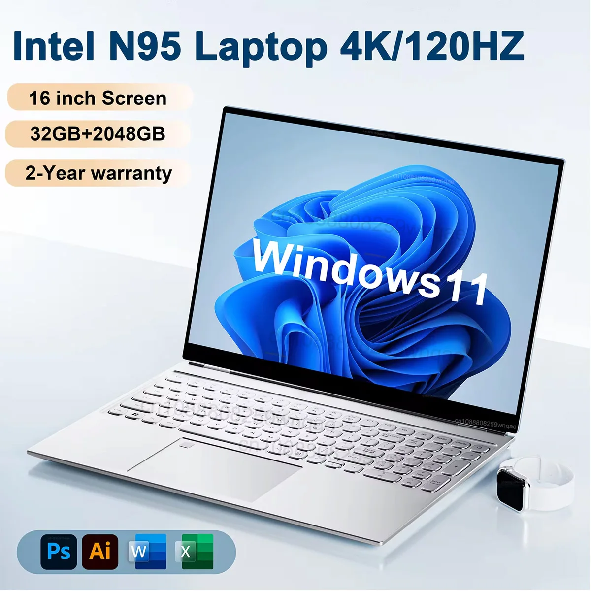 НОВЫЙ 16-дюймовый ноутбук Intel N95 4K HD 120 Гц Дисплей 32 ГБ + 2 ТБ Windows 11 Pro Офисный игровой