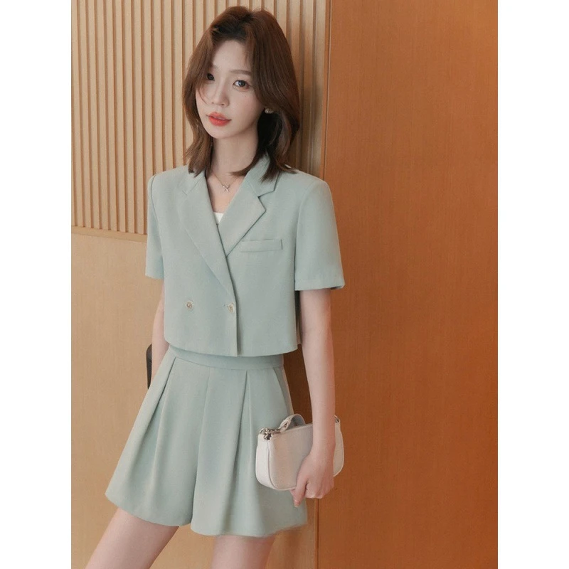 Маленький пиджак с высокой талией свободные брюки-кюлоты женский комплект из