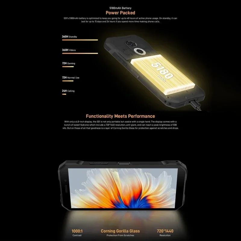 Прочный телефон DOOGEE S51 разблокированный мобильный Android 12 6 0-дюймовый