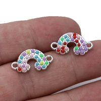 5pcs silver plated colorful crystal rainbow charm connector for jewelry making bracelet necklace accessories diy craft